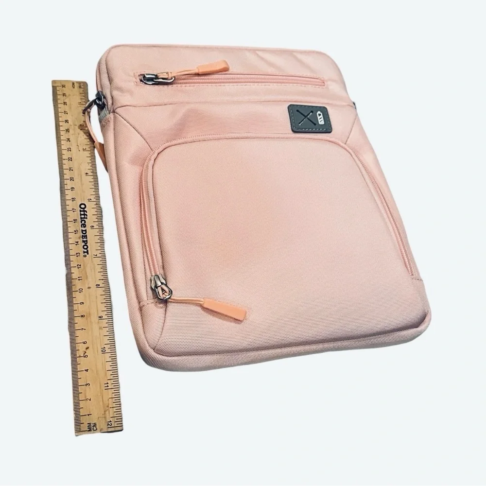 Compact Pink Messenger Bag for Men with Adjustable Gray Strap